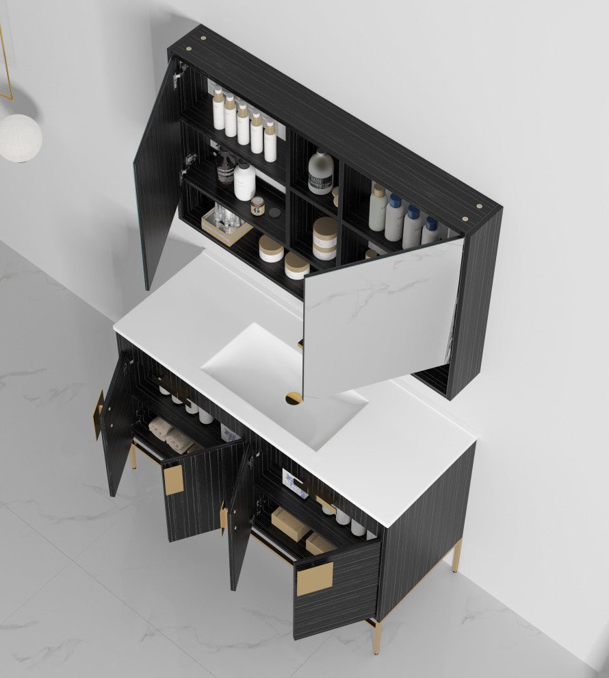 47" Kuro Minimalistic Single Sink Vanity, Dawn Gray, With Medicine Cabinet