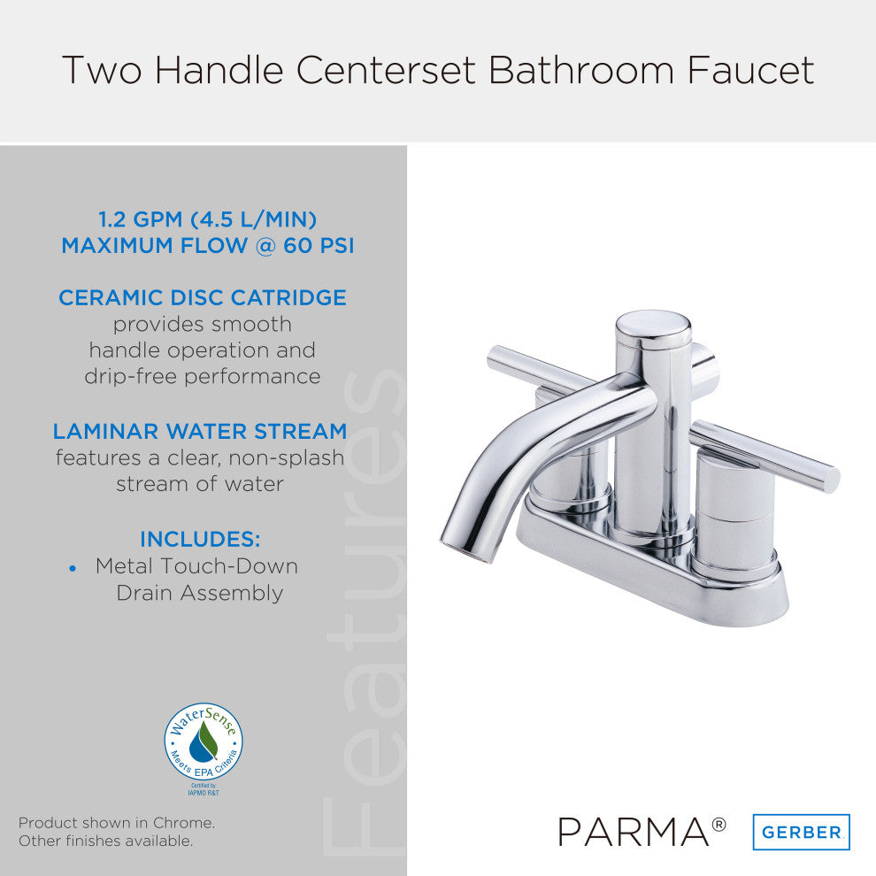 Parma Two Handle Centerset Lavatory Faucet Chrome, Brushed Nickel