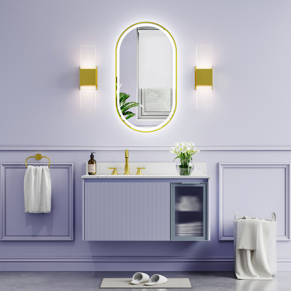 Oval LED Bathroom Vanity Mirror, Defogger and Dimmer, ETL-listed, Brushed Gold, 20"x36"