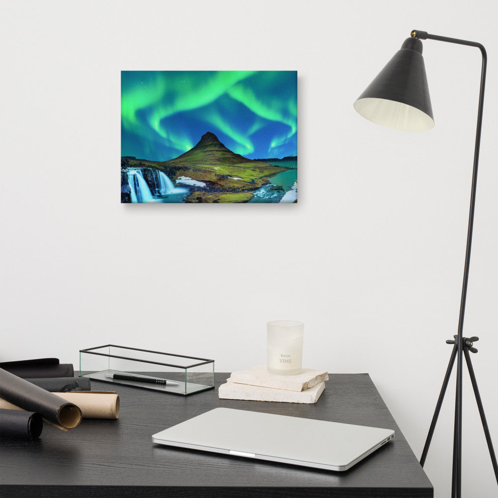 Winter Mountain Northern Lights Landscape Photo Canvas Wall Art Prints, 12" X 16"