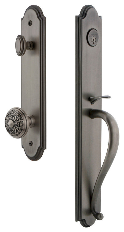 Arc 1-Piece Dummy Handleset, S Grip and Windsor Knob, Antique Pewter, 848768