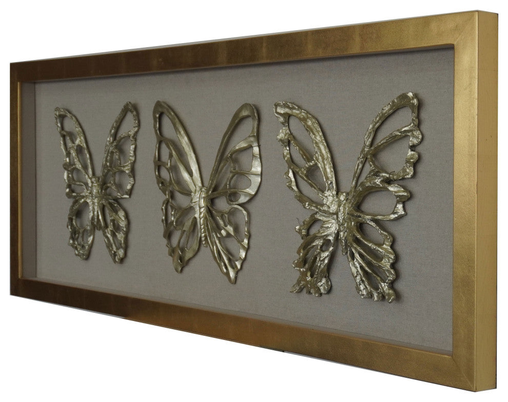 Wood Carving Butterfly Trio Shadow Box Wall DÃ©cor