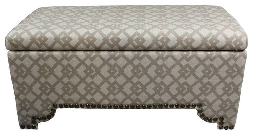 Taupe Geometric Storage Bench With Ottomans Four Piece Set
