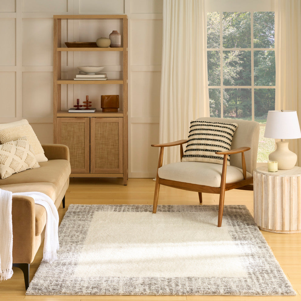 Nourison Pacific Shag 7'10" x 9'10" Ivory Grey Shag Indoor Rug