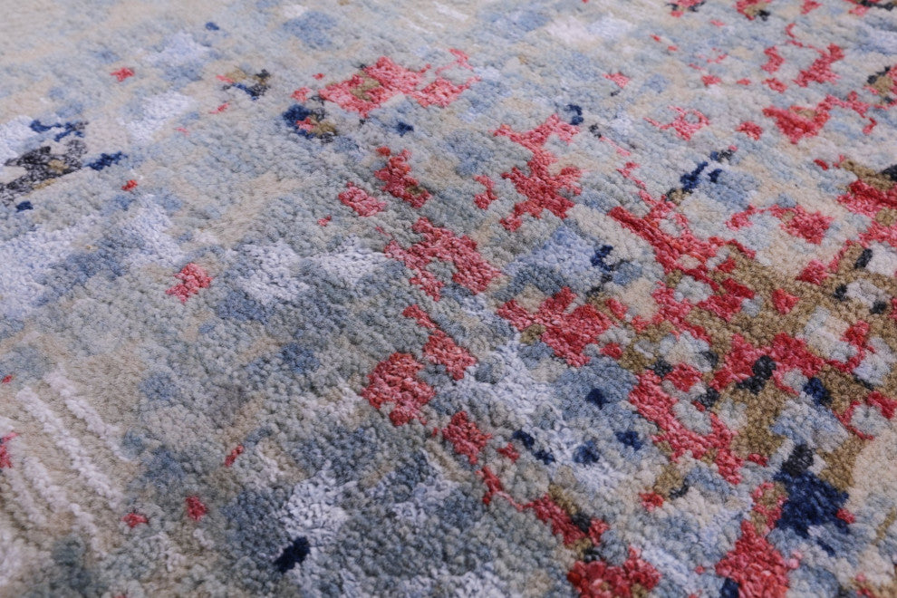 9' 0" X 12' 1" Wool and Silk Hand Knotted Abstract Rug Q12093