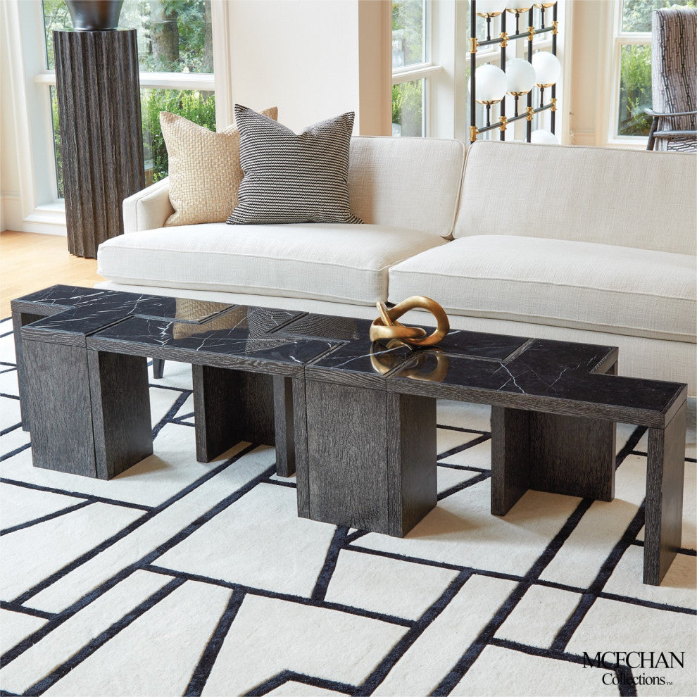 Minimalist Black White Marble T Shaped Table  Wedge Accent Bunching Modern