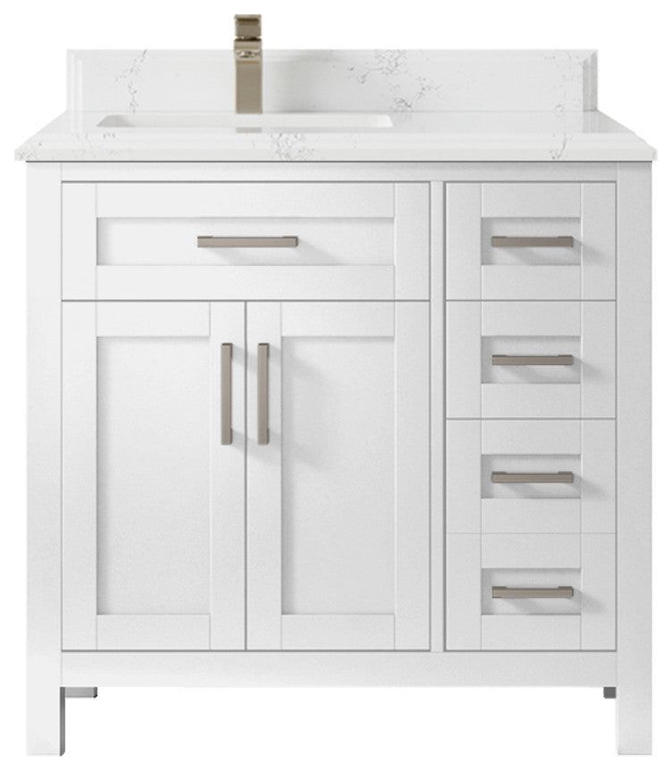 Cambridge 36 Left Offset Bath Vanity in White 1.5" Empira Quartz