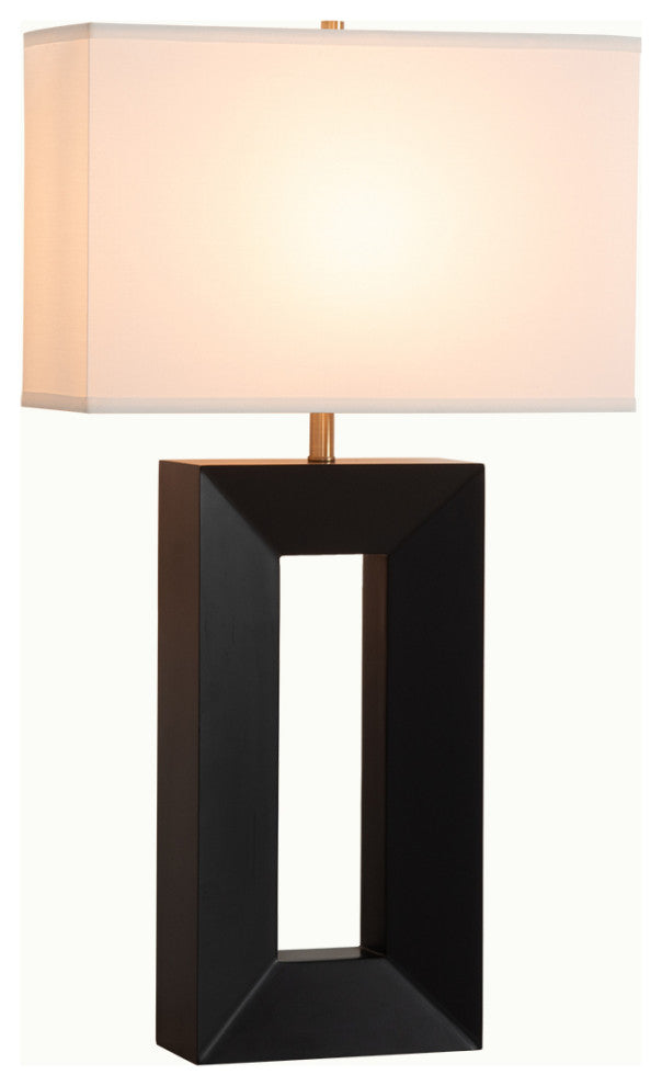 Julie Standing Table Lamp, White Linen Shade, Ebony/Weathered Brass