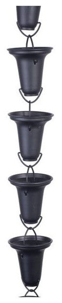 Black Flared Cups Aluminum Rain Chain With Installation Kit, 11'