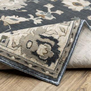 Emilia Bordered Traditional Blue/ Beige Area Rug 9'10" x 12'10"