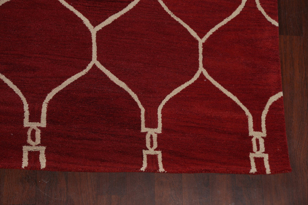 Trellis Contemporary Red Oriental Area Rug Hand-tufted Wool Carpet 9x12