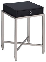 Allura Collection 1-Drawer End Table, Black with Brushed Nickel