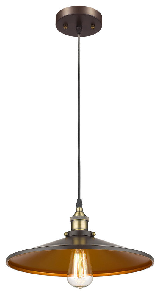 Ironclad  1-Light Rubbed Bronze Ceiling Mini Pendant 14" Shade
