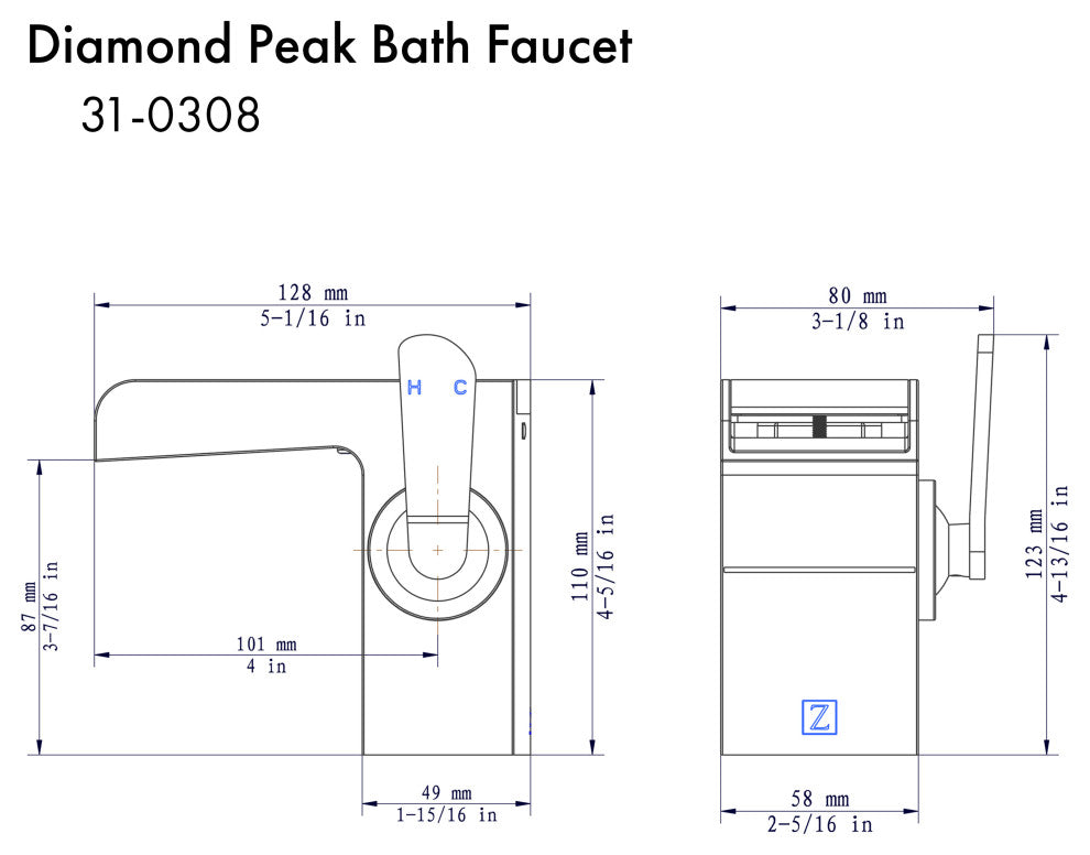 ZLINE Diamond Peak Bath Faucet in Brushed Nickel (DMP-BF-BN)