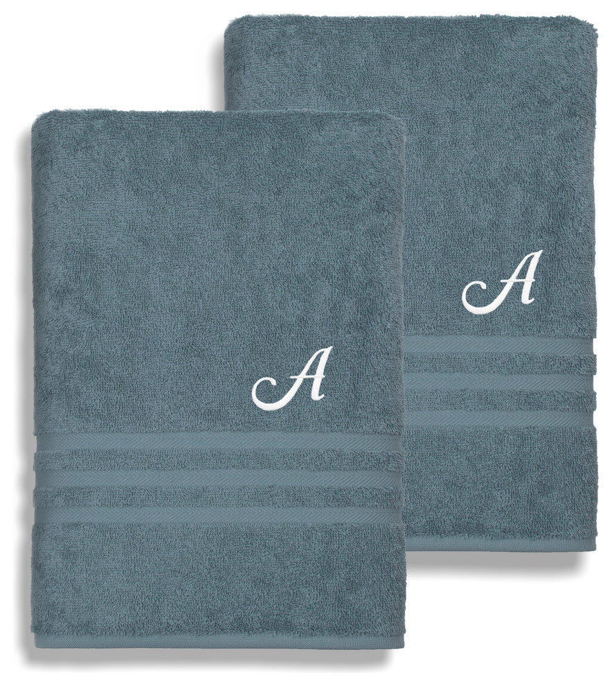 Denzi Bath Sheets With Monogrammed Letter, Set of 2, A