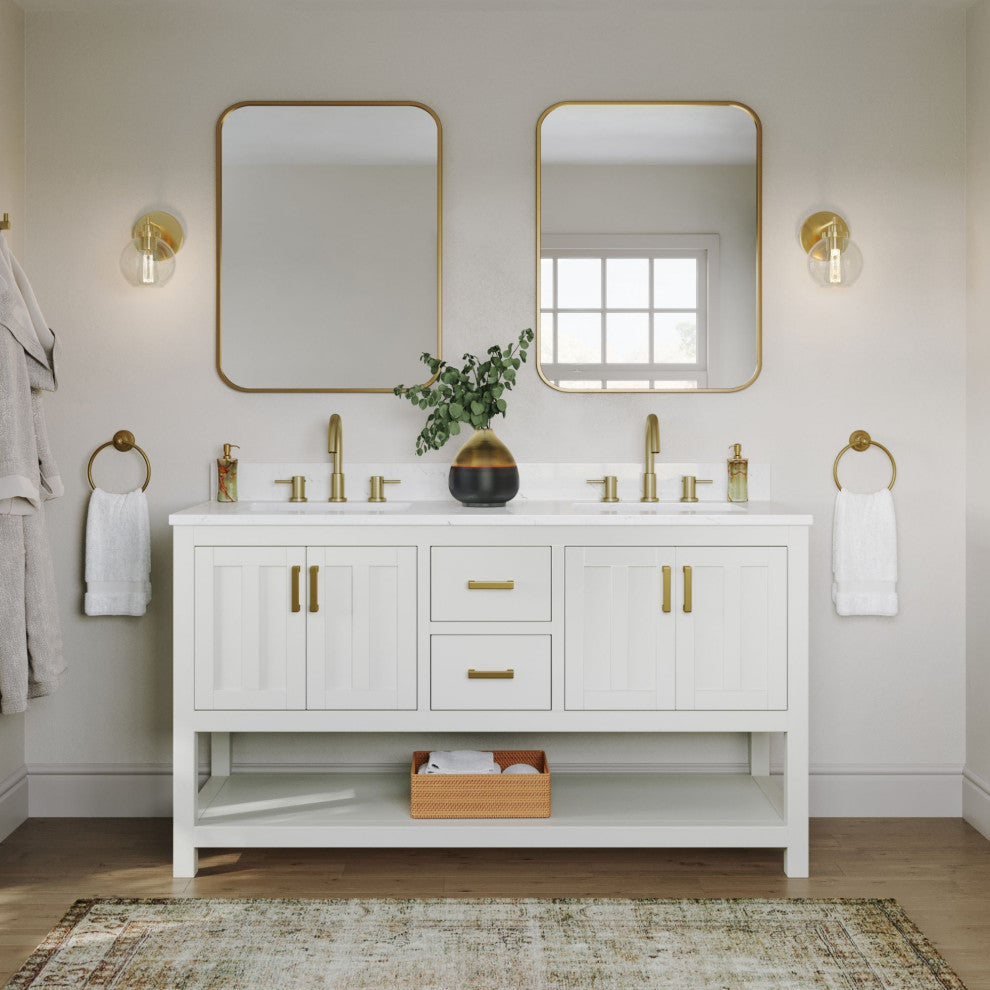 The Felipe Bathroom Vanity, White, 60", Double Sink, Freestanding