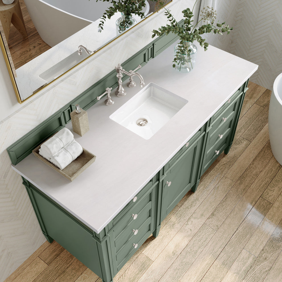 Brittany 72" Double Vanity, Smokey Celadon,  White Zeus Quartz Top