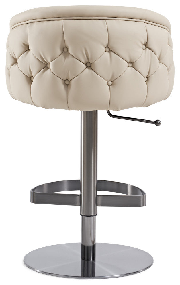 Khaki Leather Adjustable Height Swivel Bar stool, Black Chrome