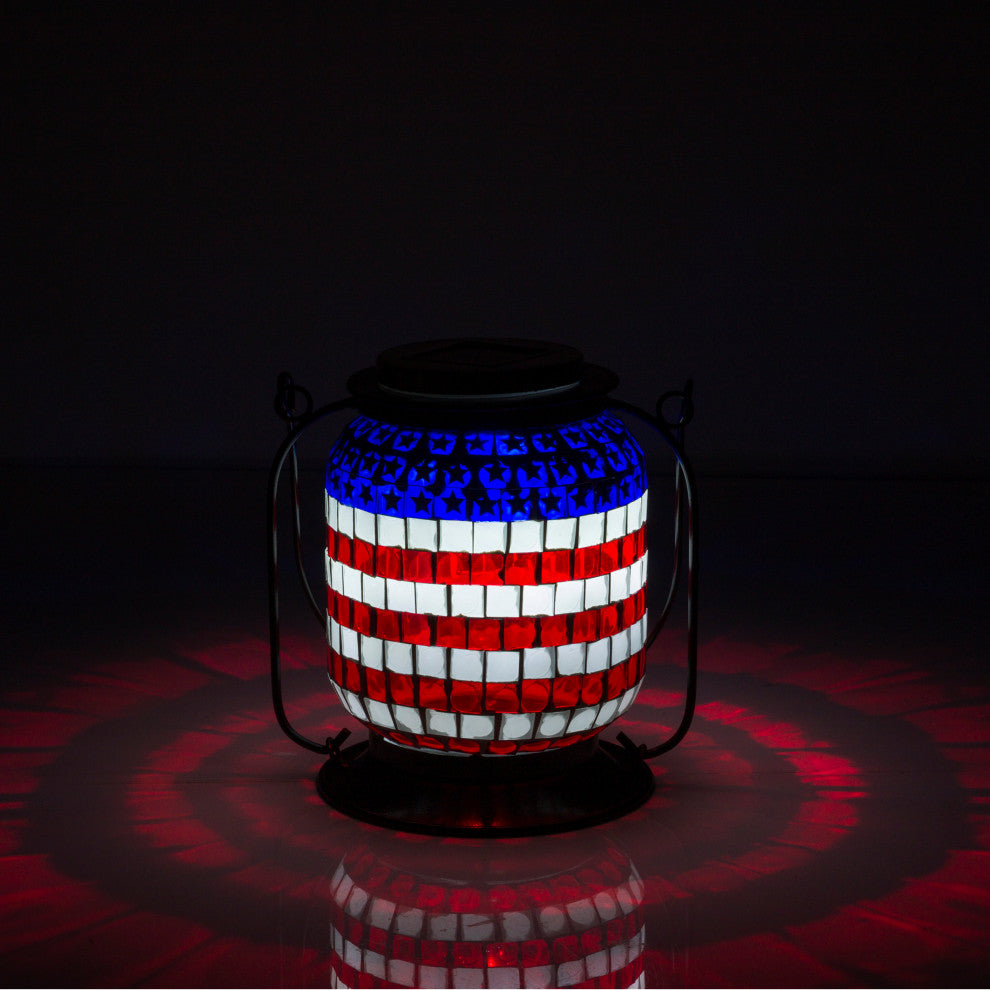 Solar Patriotic Hanging Lantern with Cool White LED Lights
