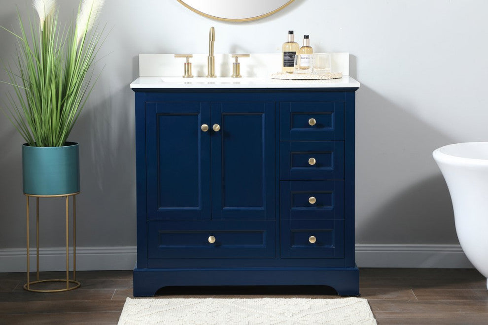 Elegant VF15536BL-BS 36"Single Bathroom Vanity, Blue With Backsplash