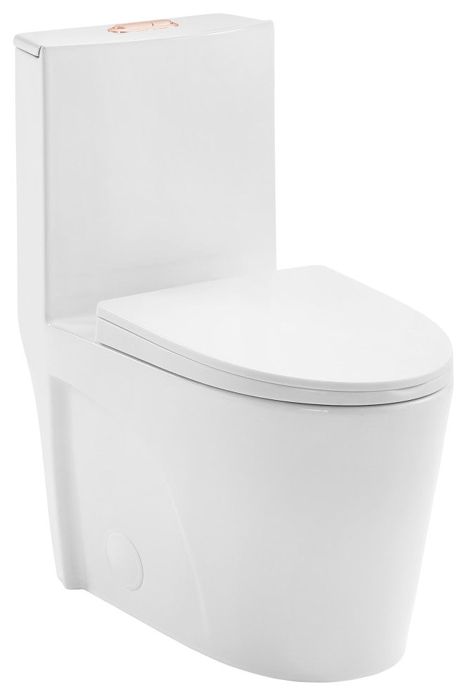 St. Tropez Elongated Toilet Dual Vortex Flush Glossy White, Rose Gold Hardware