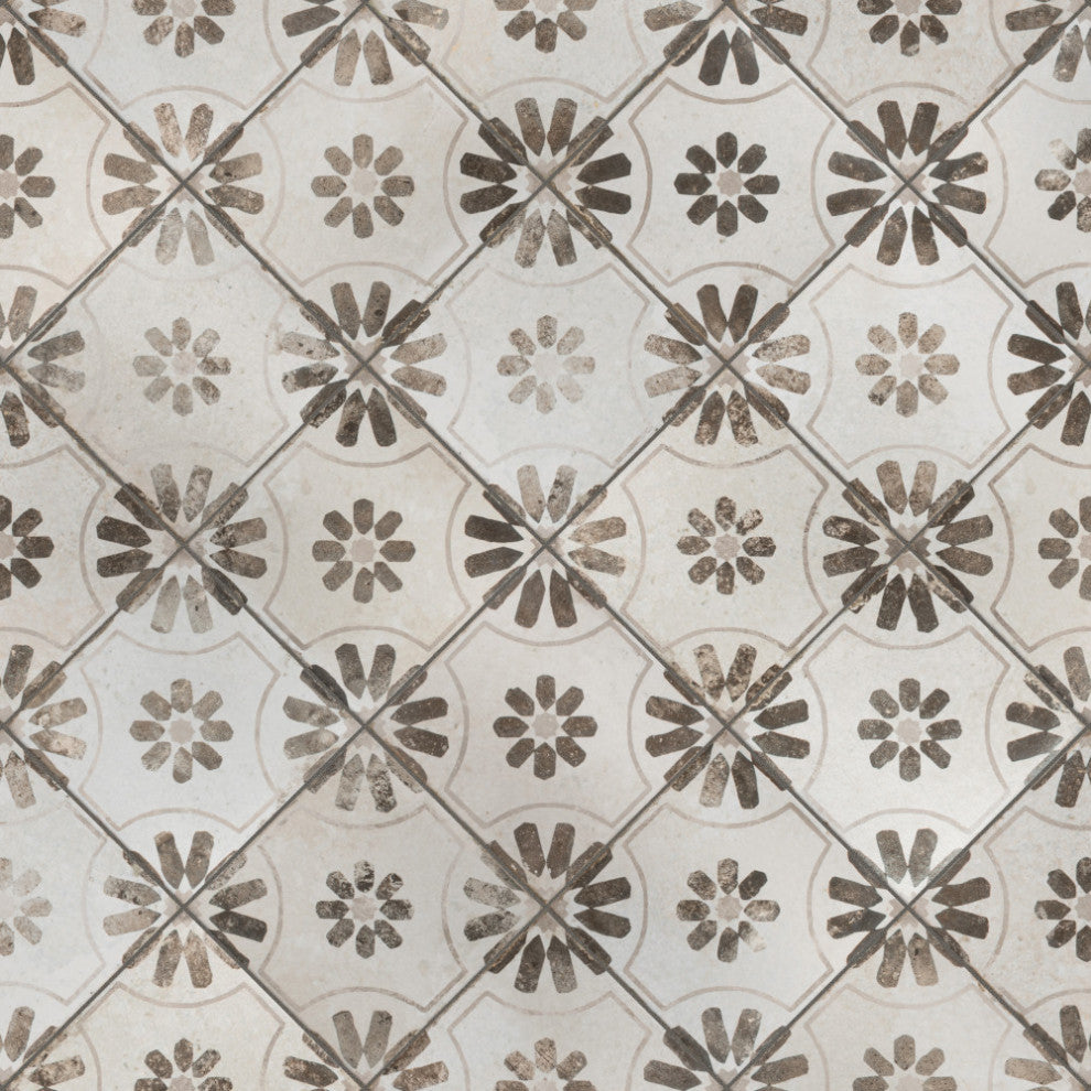 Kings Blume Encaustic Ceramic Floor and Wall Tile, Neor Black