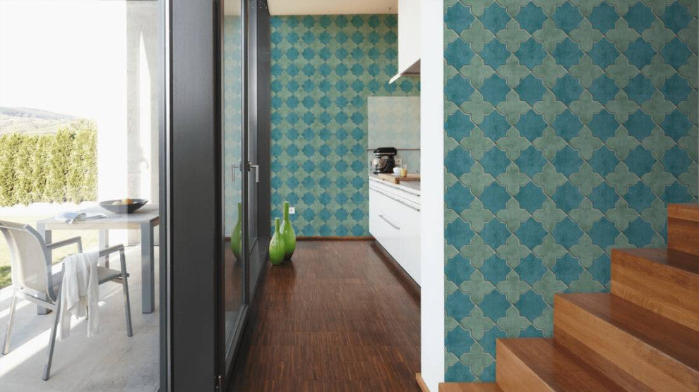 Mosaic Textured Wallpaper Featuring Star Shaped Tile, 374214