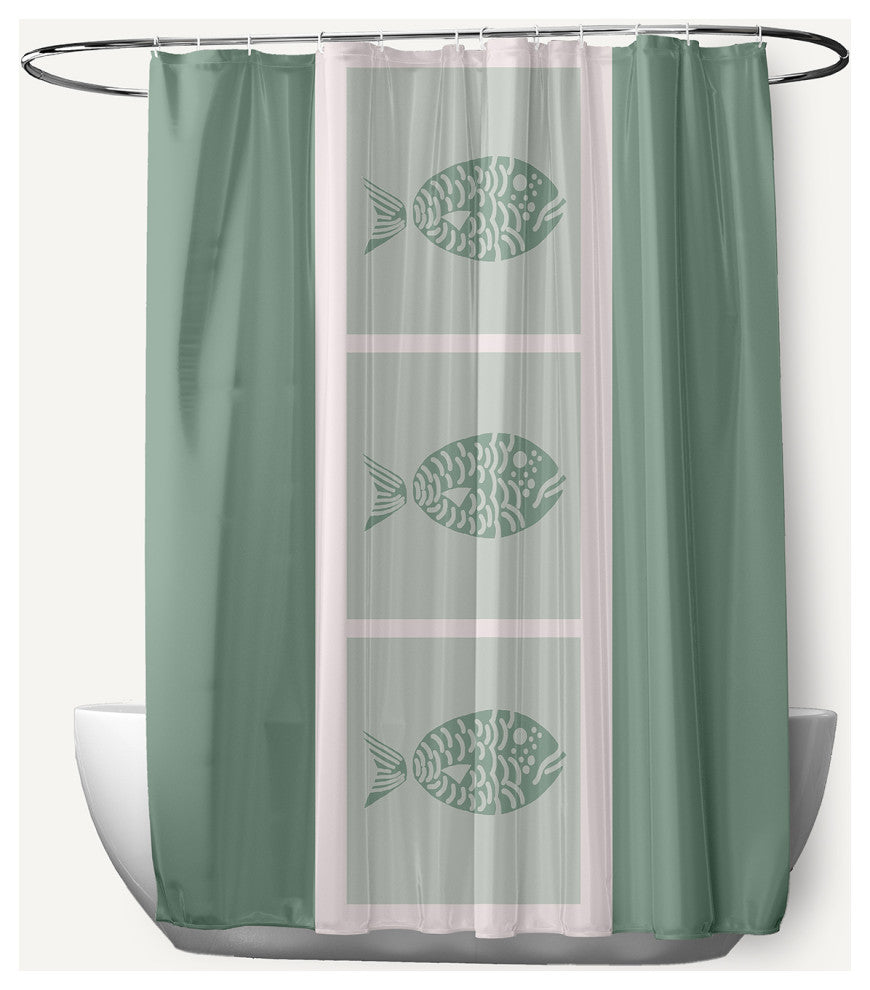 Fish Chips Sage 70" w x 73" h Shower Curtain