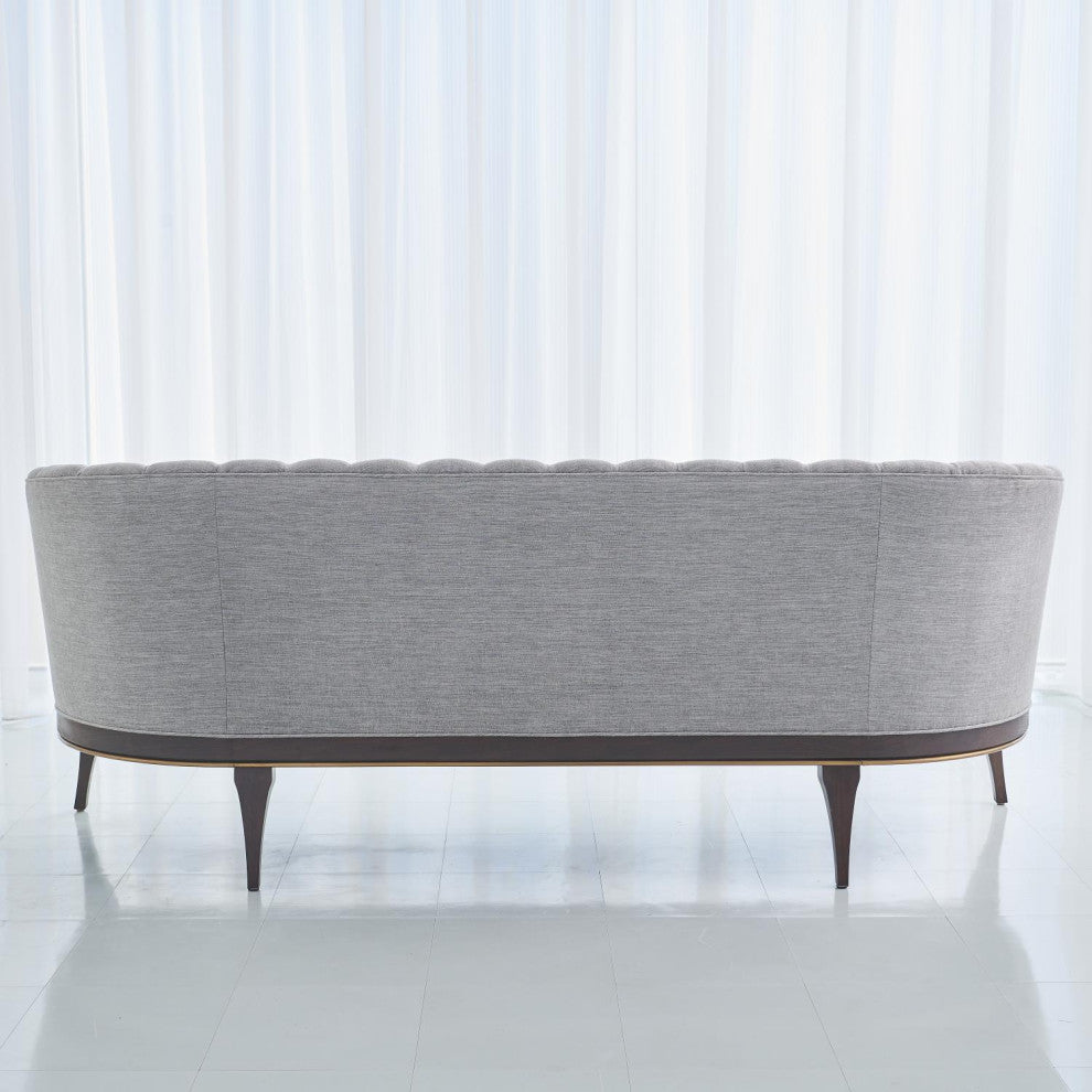 Luxe Textured Silver Gray Channel Back Sofa Vintage Style Retro Curved 3 Seat