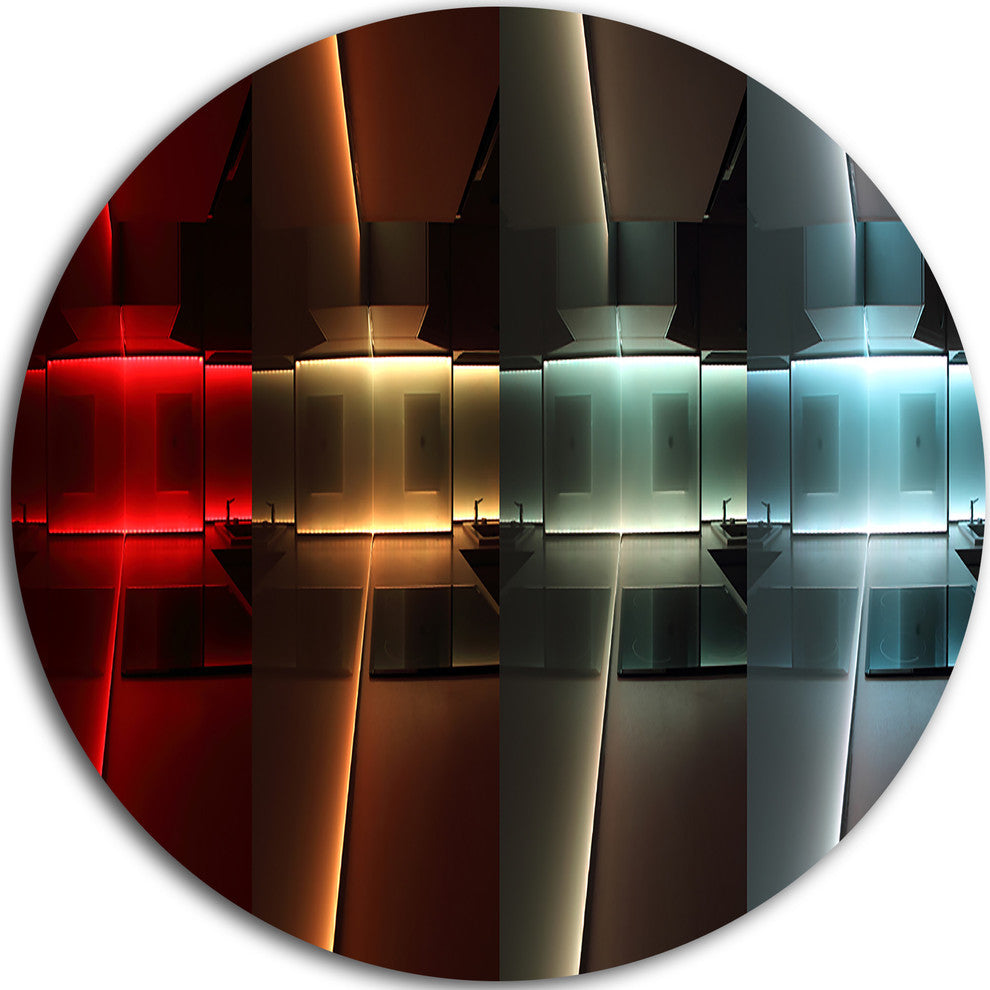 Kitchen With Led Lighting, Abstract Digital Art Disc Metal Artwork, 11"