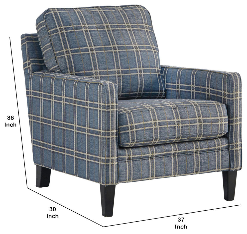 Benzara BM206105 Fabric Accent Chair With Checkered Details, Blue/Brown
