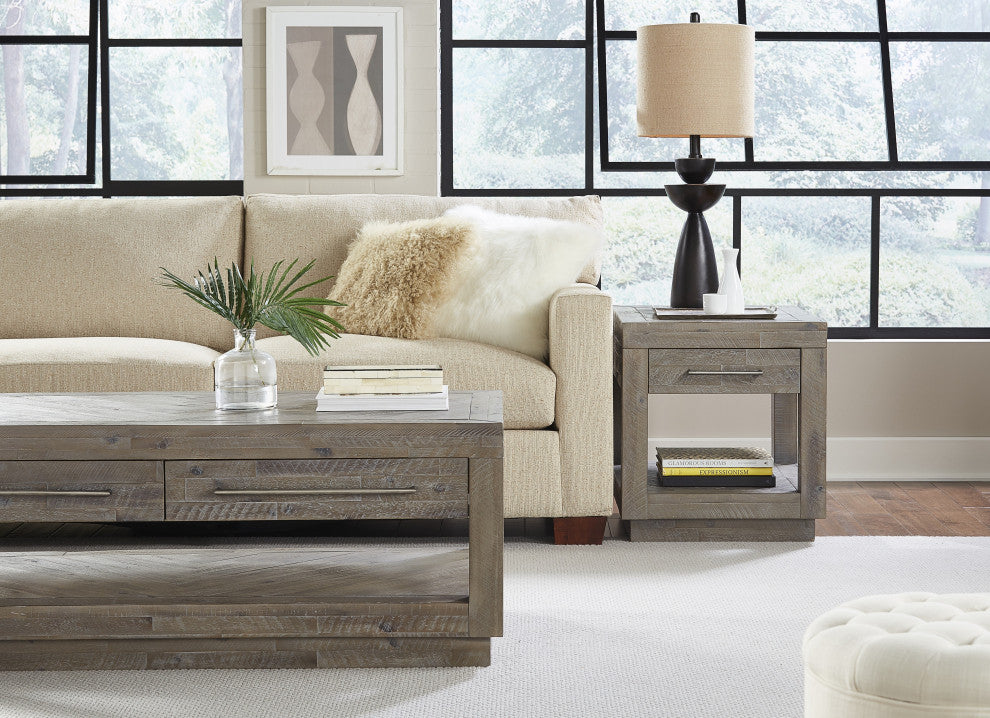 Modus Alexandra 3 Piece Rectangular Coffee, End, Console Table, Rustic Latte