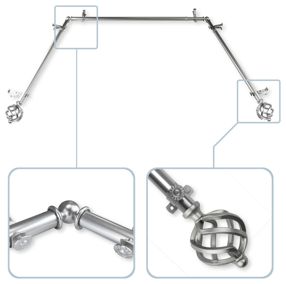 Twist Bay Window Curtain Rod, 20"-36", 38"-72",  Satin Nickel