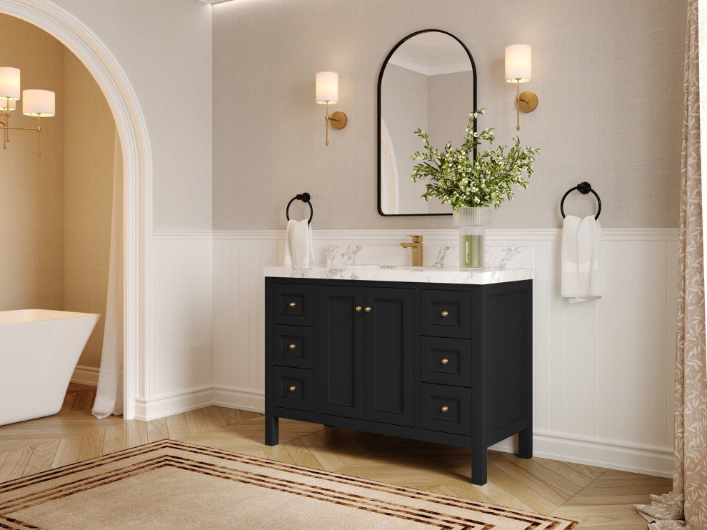 Nashville 48" Single Sink Bath Vanity, Black 2" Carrara Quartz