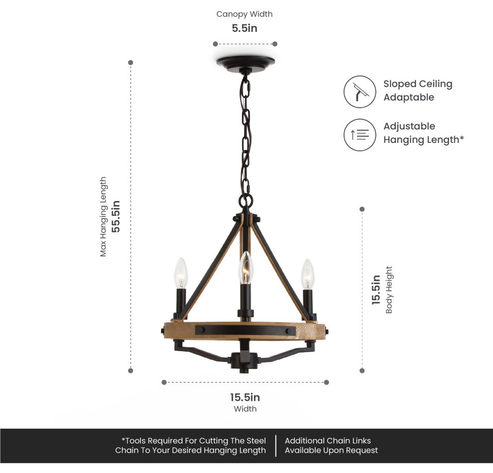 Savannah 3 Light Chandelier Matte Black