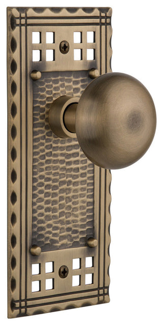 Craftsman Plate Passage New York Knob, Antique Brass