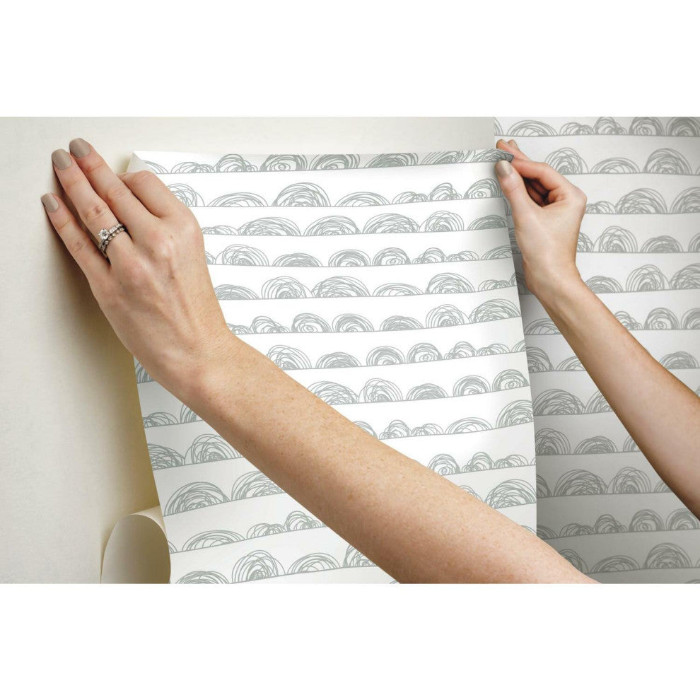 White & Gray Doodle Scallop Peel & Stick Wallpaper