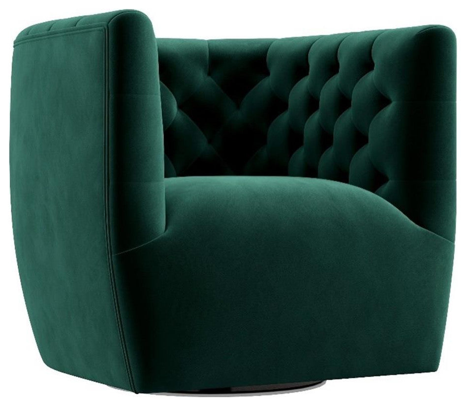 Rose Mid-Century Modern Tufted Back Velvet Swivel Chair  in Green