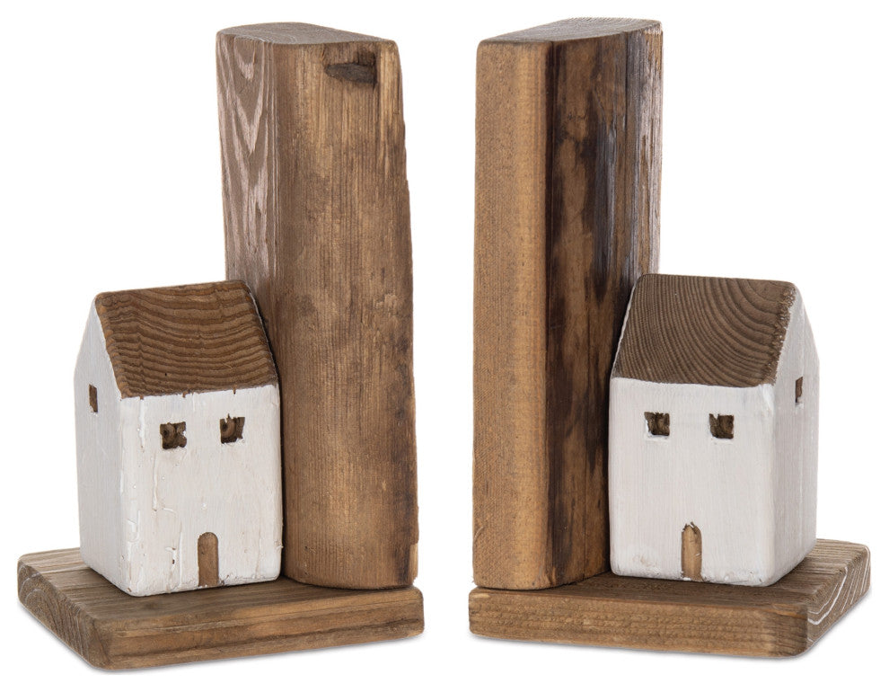 Wood House Bookend, Set of 2