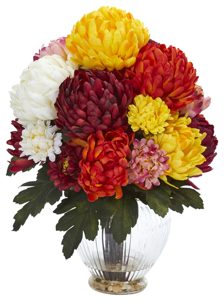 Nearly Natural Mum Artificial Arrangement In Vase, Assorted