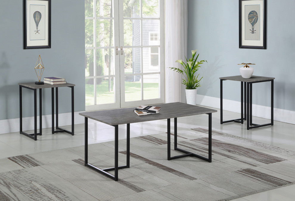 3 Piece Table Set, Weathered Brown and Black