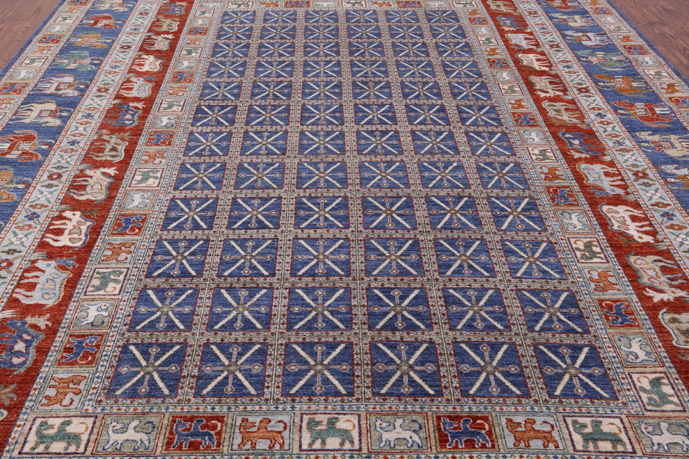 10' X 14' 1" Antiqued Pazyryk Historical Design Hand Knotted Wool Rug - Q14578