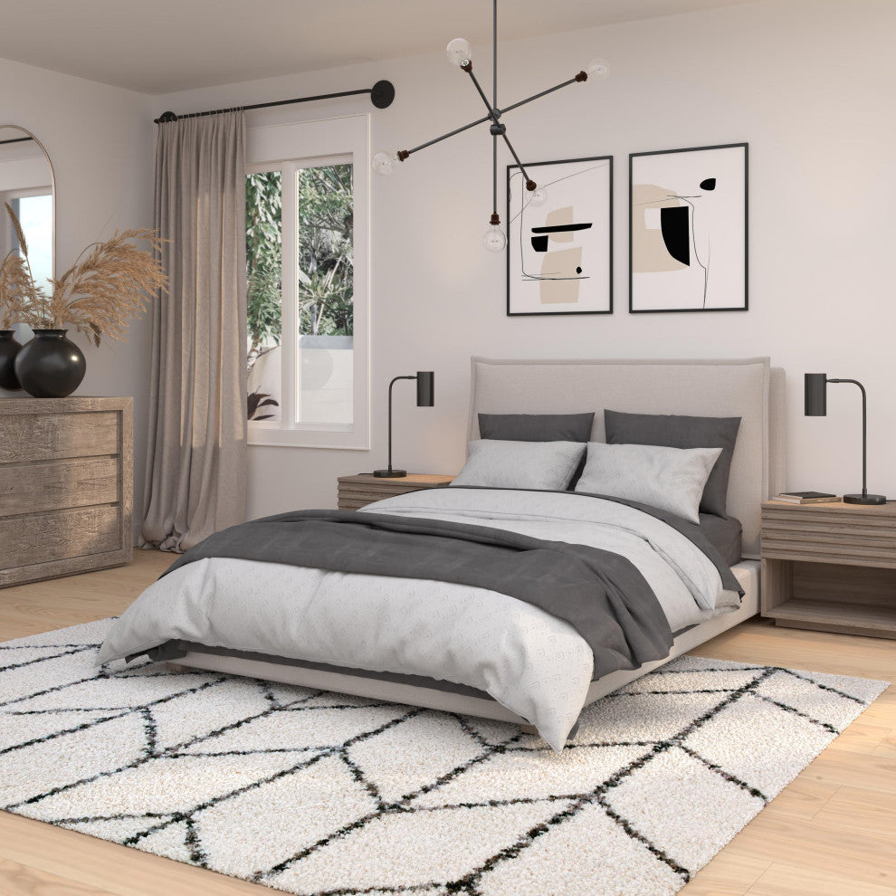 Oasis Cosima White and Dark Gray Polyester Area Rug