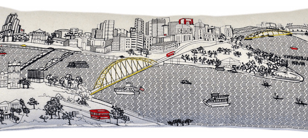 35" White Pittsburgh Daylight Skyline Lumbar Decorative Pillow