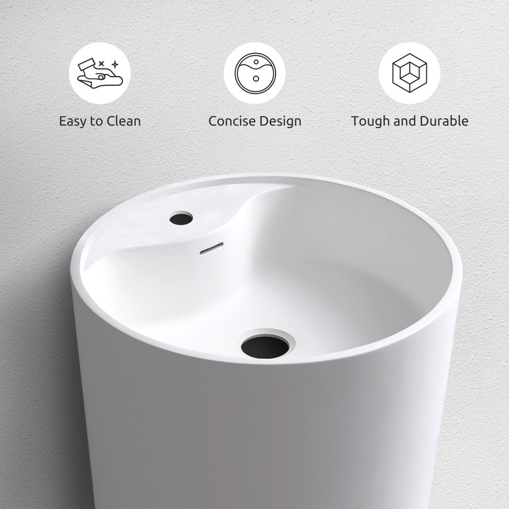 35.4'' Tall Stone Resin Circular Pedestal Bathroom Sink with Overflow