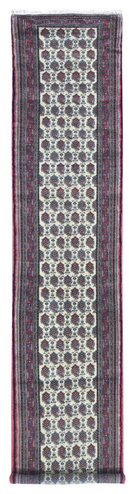 Ivory Tribal Northwest Persian Pure Wool Hand Knotted Runner Rug, 2'10"x13'2"