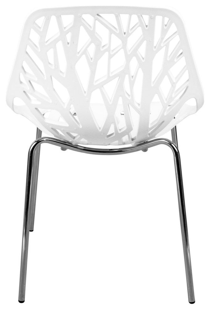 Leisuremod Asbury Plastic Stackable Dining Chair With Chromed Legs, Set of 2, White