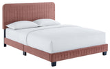 Celine Channel Tufted Performance Velvet Queen Platform Bed, Dusty Rose