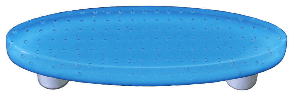 Art Glass Bubbles Pull Oval, Alum Post, Bubbles Light Cyan