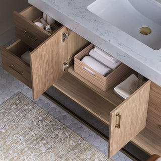 Bahia Bath Vanity, Oak, 48", Brushed Gold Hardware, Single, Freestanding